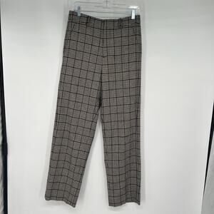 Mo & Co. Houndstooth High Rise Relaxed Straight Pants Women's Size L Black White
